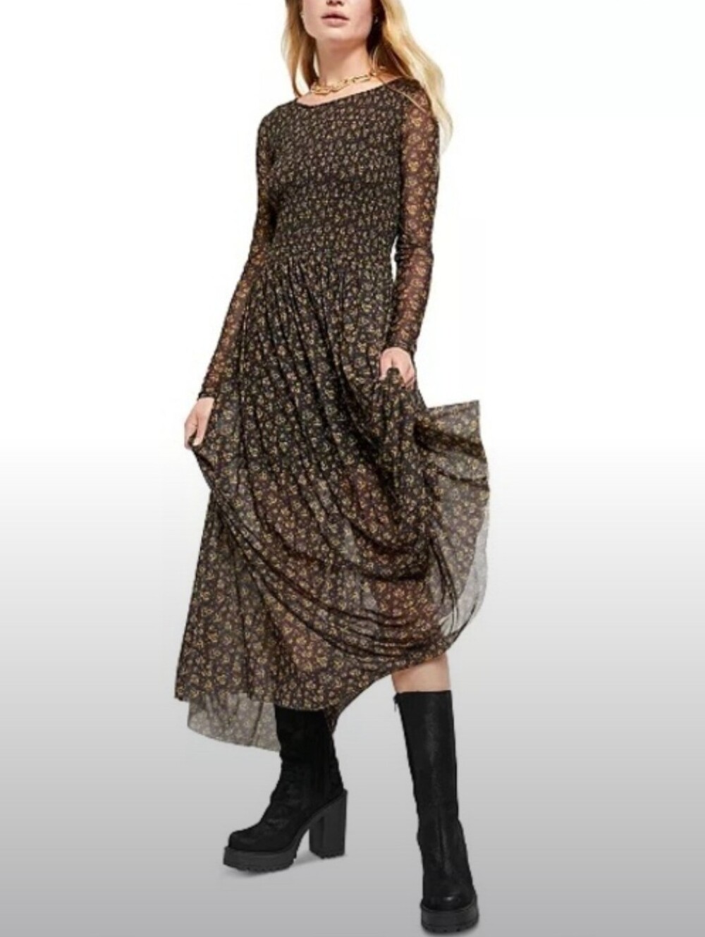 Free People Hello And Goodbye Mesh Midi Dress Ditsy Floral Size XS